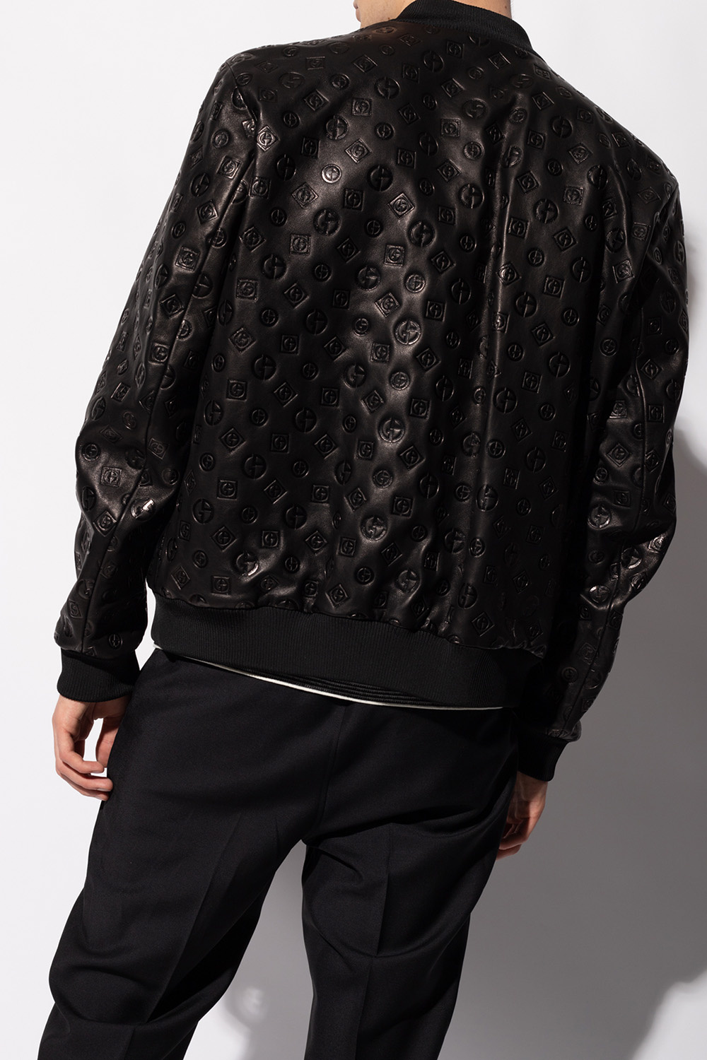 Armani leather outlet bomber jacket